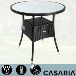 Casaria Polyrattan Bijzettafel 80cm Rond - 5mm Veiligheidsglas – Zwart -Tuin- En Buitengereedschapswinkels 1200x1200 509