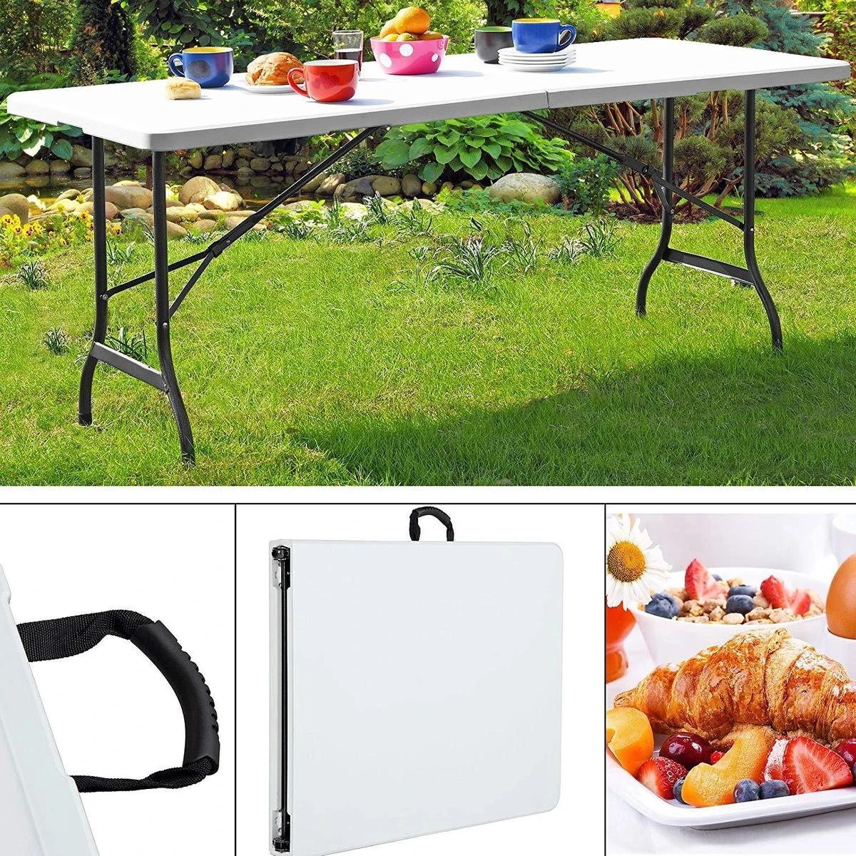 MaxxGarden Vouwtafel - Opvouwbare Kampeer Tafel - Tuin - Camping - Binnen - Weersbestendig - 180 X 74 X 74cm- Wit 6 MaxxGarden Vouwtafel - Opvouwbare Kampeer Tafel - Tuin - Camping - Binnen - Weersbestendig - 180 X 74 X 74cm- Wit - Afbeelding 6