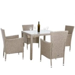 Casaria Polyrattan Tuinset - 4 Stoelen & Tafel 90x90 Cm - Beige Grijs -Tuin- En Buitengereedschapswinkels 1200x1200 59