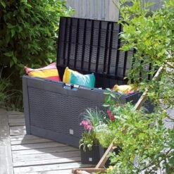Opbergbox 310L UV-Bestendig Weerbestendig Wielen Tuinbox Rotan-look Antraciet -Tuin- En Buitengereedschapswinkels 1200x1200 590
