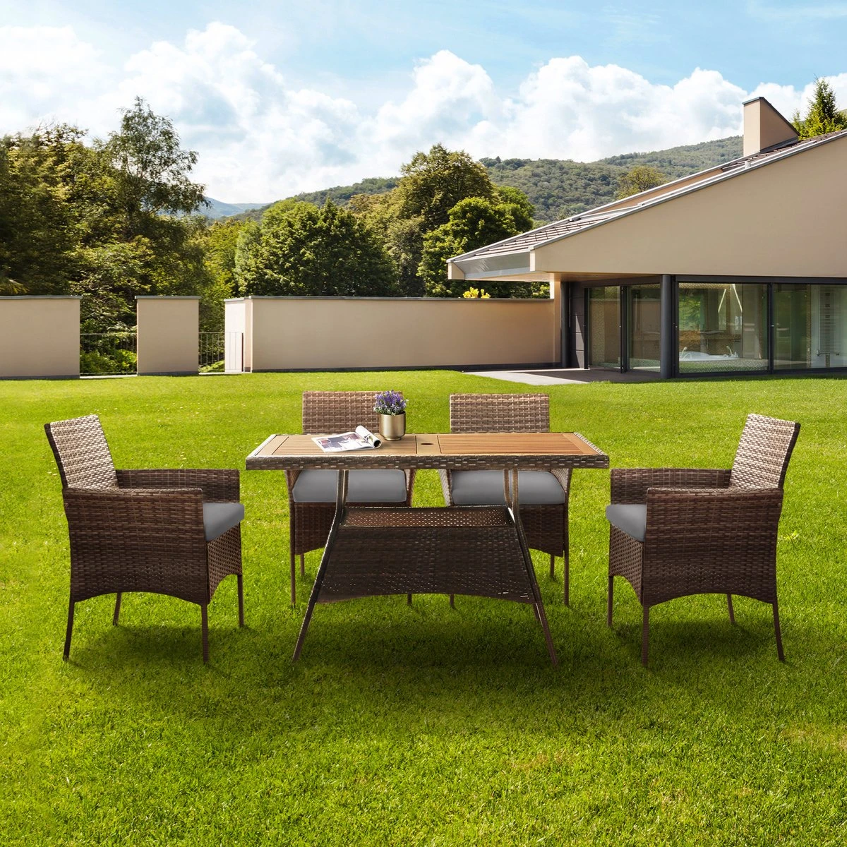 Teamson Home 5-Delig Diningset - Tuinset - Tuinmeubelen - Tafel En 4 Stoelen - Voor Maximaal 4 Personen - Massief Houten Tafelblad - Bruin - 244 X 132 X 84 (cm) 3 Teamson Home 5-Delig Diningset - Tuinset - Tuinmeubelen - Tafel En 4 Stoelen - Voor Maximaal 4 Personen - Massief Houten Tafelblad - Bruin - 244 X 132 X 84 (cm) - Afbeelding 3
