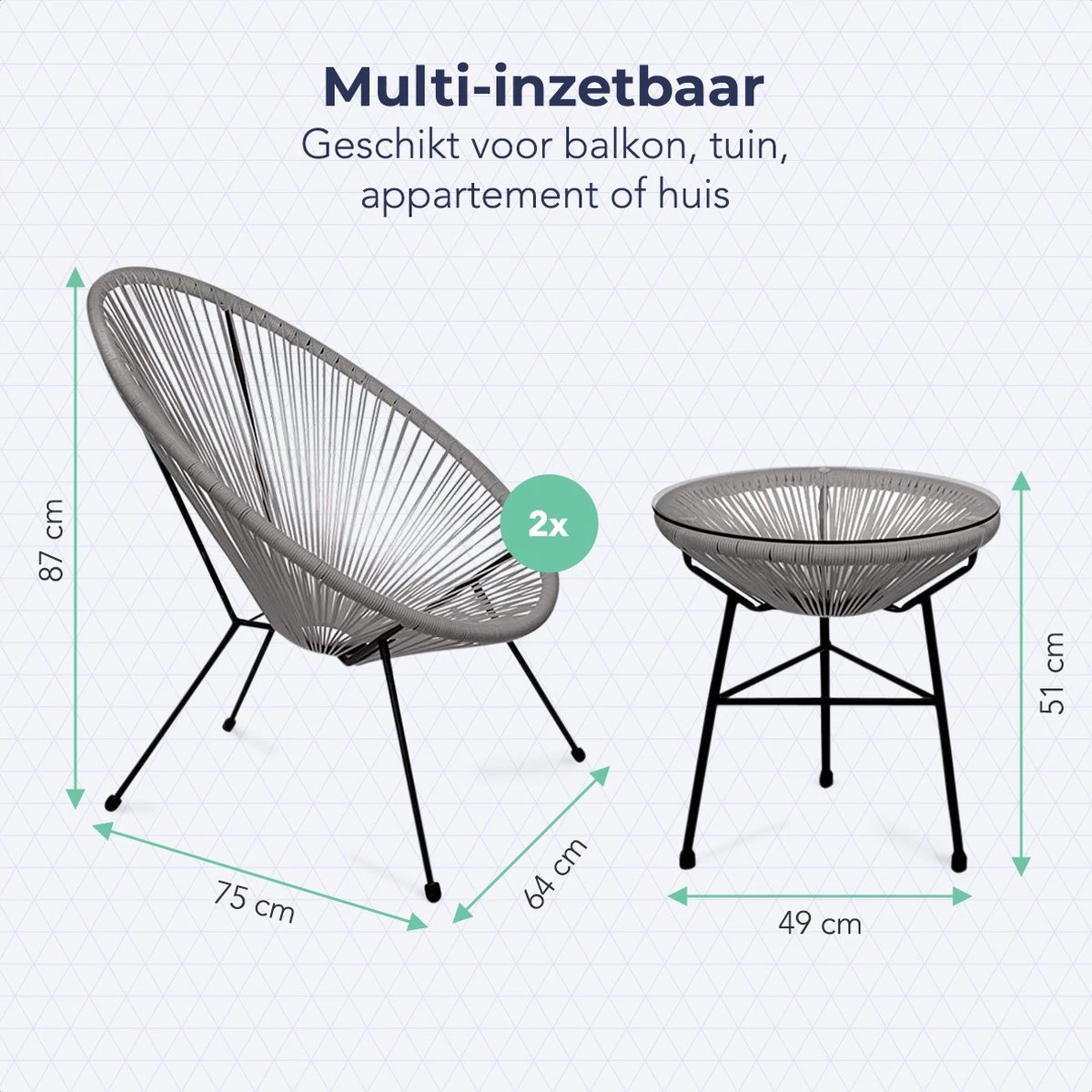 LifeGoods Acapulco Bistroset - 3-Delig - Tuinset Met Bijzettafel - Grijs 7 LifeGoods Acapulco Bistroset - 3-Delig - Tuinset Met Bijzettafel - Grijs - Afbeelding 7