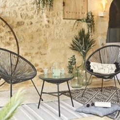 Set Van 2 Design Stoelen Ei-vormig - Acapulco Zwart - Stoelen 4 Poten Retro Design, Plastic Koorden, Binnen/buiten -Tuin- En Buitengereedschapswinkels 1200x1200 77