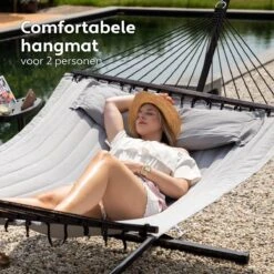 Vita5 Hangmat Met Standaard En Spreidstok – 2 Persoons – Incl. Bekerhouder - Afneembaar Kussen – Uv-bestendig – Lichtgrijs -Tuin- En Buitengereedschapswinkels 1200x1200 869