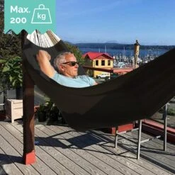 Dubbele Hangmat Zwart Met Spreidstok - 1 Of 2 Persoons - Lig Oppervlak 190x150cm - Lengte 260cm -Tuin- En Buitengereedschapswinkels 1200x1200 880