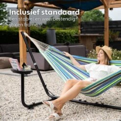Vita5 Hangmat Met Standaard – 2 Persoons – Incl. Bekerhouder – 205kg Draaggewicht – Groen/Blauw -Tuin- En Buitengereedschapswinkels 1200x1200 901