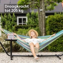 Vita5 Hangmat Met Standaard – 2 Persoons – Incl. Bekerhouder – 205kg Draaggewicht – Groen/Blauw -Tuin- En Buitengereedschapswinkels 1200x1200 904