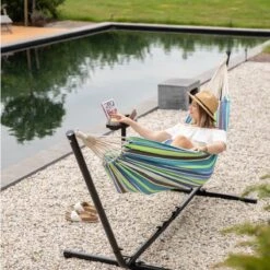 Vita5 Hangmat Met Standaard – 2 Persoons – Incl. Bekerhouder – 205kg Draaggewicht – Groen/Blauw -Tuin- En Buitengereedschapswinkels 1200x1200 907