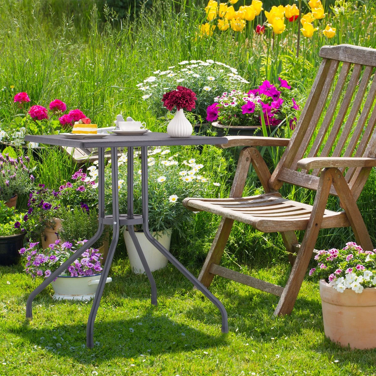 Relaxdays Tuintafel Vierkant - Buitentafel - Kleine Eettafel Tuin - Balkontafel Kunststof 2 Relaxdays Tuintafel Vierkant - Buitentafel - Kleine Eettafel Tuin - Balkontafel Kunststof - Afbeelding 2