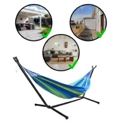Hangmat Met Standaard En Opbergtas – 2 Persoons – Max. Draaggewicht 200Kg – Hangmatset – Hangmatten – Hang Mat Voor Binnen En Buiten – Hangmatstandaard – Hammock – Blauw / Groen -Tuin- En Buitengereedschapswinkels 1200x1200 918