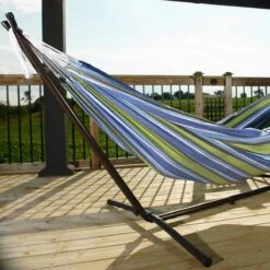 Hangmat Met Standaard En Opbergtas – 2 Persoons – Max. Draaggewicht 200Kg – Hangmatset – Hangmatten – Hang Mat Voor Binnen En Buiten – Hangmatstandaard – Hammock – Blauw / Groen -Tuin- En Buitengereedschapswinkels 1200x1200 923