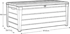 Keter Brushwood Opbergbox - Kussenbox - 455L - 145x69,7x60,3cm - Taupe -Tuin- En Buitengereedschapswinkels 1200x581