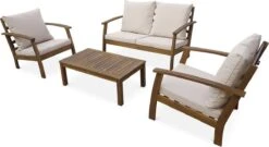 Houten Loungeset 4 Plaatsen - Ushuaïa -ecru Kussens, Bank, Fauteuils En Lage Tafel Van Acacia, Design -Tuin- En Buitengereedschapswinkels 1200x655 3