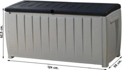 Keter Novel Opbergbox - 340L - 124x55x62.5cm - Grijs -Tuin- En Buitengereedschapswinkels 1200x692