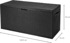Verrijdbare Tuinkussen Opbergbox - Rattan Look - Zwart - 350 Liter -Tuin- En Buitengereedschapswinkels 1200x733 3