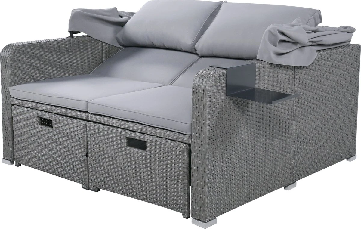 Polyrattan Patio Rieten Meubels Set Voor 2 Personen-Outdoor Rattan Sofa Set Met Intrekbare Luifel-lounge Bank-PE Rotan Loveseat Voor Achtertuin Veranda Tuin Zwembad Balkon-grijs 12 Polyrattan Patio Rieten Meubels Set Voor 2 Personen-Outdoor Rattan Sofa Set Met Intrekbare Luifel-lounge Bank-PE Rotan Loveseat Voor Achtertuin Veranda Tuin Zwembad Balkon-grijs - Afbeelding 12
