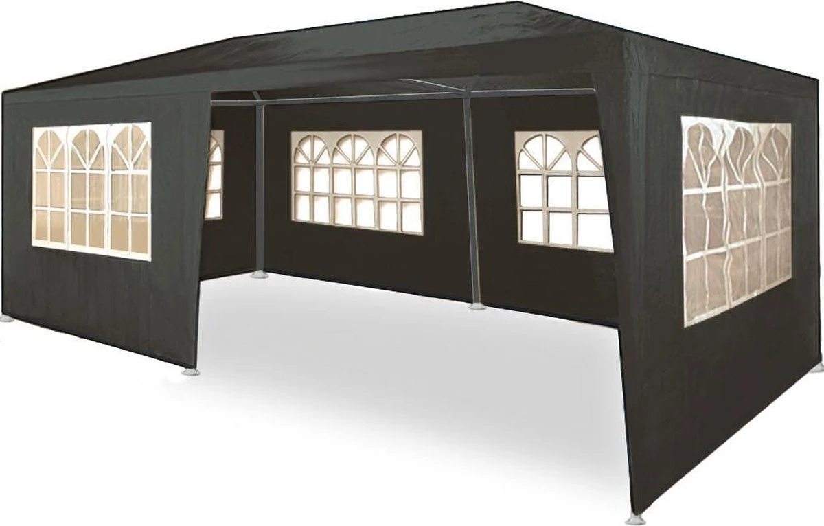 Partytent, Feesttent, Paviljoen Rimini 3x6 Meter Antraciet Met Boogramen En Zijwanden... 1 Partytent, Feesttent, Paviljoen Rimini 3x6 Meter Antraciet Met Boogramen En Zijwanden...
