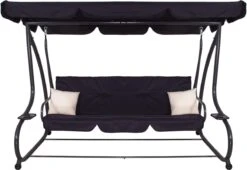Springos Schommelbank | Linda-Schommel | 3-zits | Waterafstotend | Inclusief 2 Kussens | Verstelbare Luifel | 162 X 200 X 120 Cm | Zwart -Tuin- En Buitengereedschapswinkels 1200x824 1