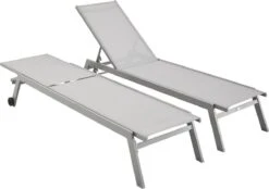 ELSA - Set Van 2 Ligstoelen Van Aluminium En Textileen, Ligbed Multipositioneel Met Wieltjes, Kleur Grijs/lichtgrijs -Tuin- En Buitengereedschapswinkels 1200x846 1