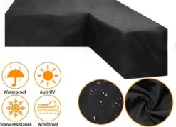 BOTC Tuinbank Beschermhoes - Beschermhoes Voor Hoekbank - Premium Tuinbank Beschermhoes - L-vorm - 300/98 X 300/98 X 70cm - Zwart -Tuin- En Buitengereedschapswinkels 1200x869