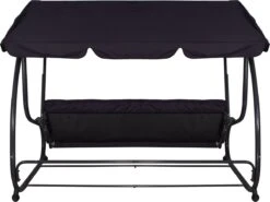 Springos Schommelbank | Linda-Schommel | 3-zits | Waterafstotend | Inclusief 2 Kussens | Verstelbare Luifel | 162 X 200 X 120 Cm | Zwart -Tuin- En Buitengereedschapswinkels 1200x897 1