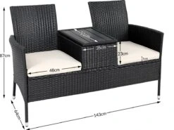 Casaria Tuinbank Polyrattan – 2 Zitter Incl. Tafel & Kussens – Zwart -Tuin- En Buitengereedschapswinkels 1200x899 11