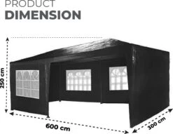 MaxxGarden Partytent - Paviljoen - 3x6m - Incl. Zijwanden - Waterdicht - Zwart -Tuin- En Buitengereedschapswinkels 1200x927