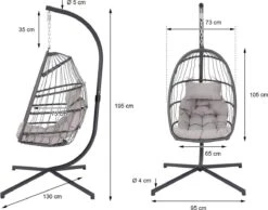 Pro Garden Lowander Hangstoel Egg 191x126x126- Schommelstoel Met Rattan Cocoon En Robuust Stalen Standaard Incl. Kussens - Volledig Inklapbaar - Lichtgrijs -Tuin- En Buitengereedschapswinkels 1200x943