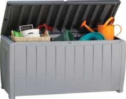 Keter Novel Opbergbox - 340L - 124x55x62.5cm - Grijs -Tuin- En Buitengereedschapswinkels 1200x948