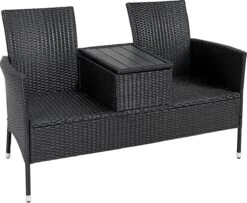 Casaria Tuinbank Polyrattan – 2 Zitter Incl. Tafel & Kussens – Zwart -Tuin- En Buitengereedschapswinkels 1200x987