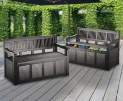 Merkloos Opbergbank Van Kunststof | 130 X 60 Cm | Antraciet -Tuin- En Buitengereedschapswinkels 1200x988