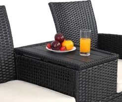 Casaria Tuinbank Polyrattan – 2 Zitter Incl. Tafel & Kussens – Zwart -Tuin- En Buitengereedschapswinkels 1200x997 1