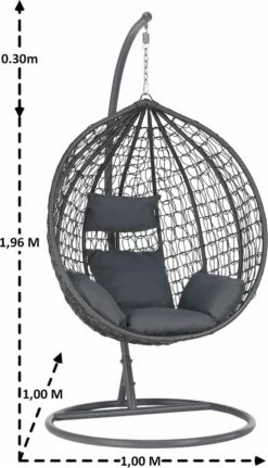Bircim Hangstoel Ei/Egg-Vorm Met Dikke Kussens - Voor Binnen En Buiten - Incl. Standaard, Onderstel & Kussens - Antraciet -Tuin- En Buitengereedschapswinkels 688x1200
