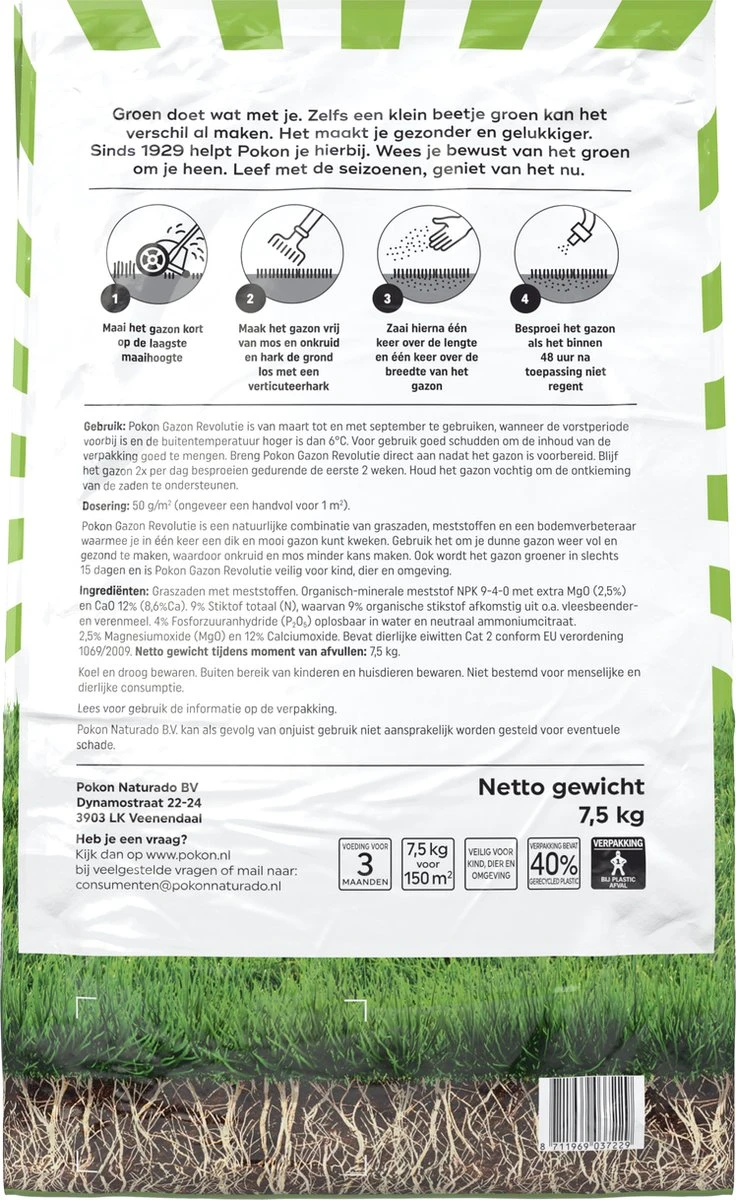 Pokon Gazon Revolutie - 2x7,5kg - Gazonmest / Graszaad / Bodemverbeteraar - Geschikt Voor 300m² - Binnen 15 Dagen Resultaat - Voordeelverpakking 5 Pokon Gazon Revolutie - 2x7,5kg - Gazonmest / Graszaad / Bodemverbeteraar - Geschikt Voor 300m² - Binnen 15 Dagen Resultaat - Voordeelverpakking - Afbeelding 5