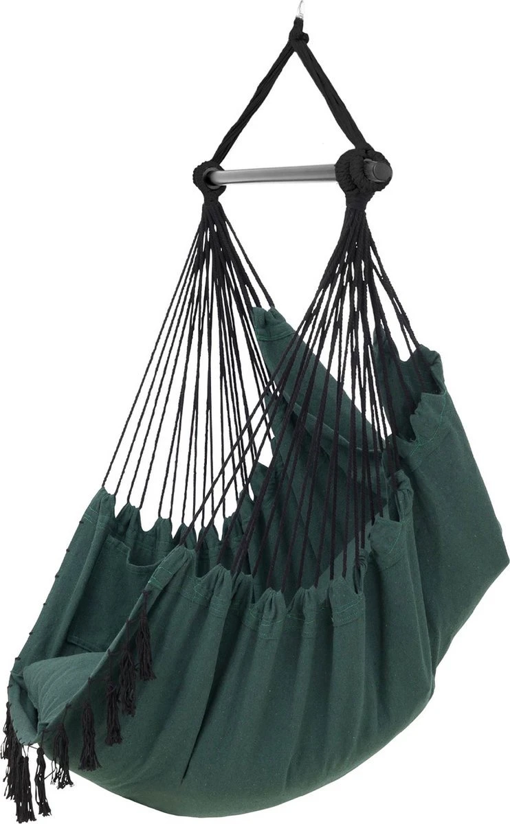 Vita5 XXL Hangstoel | Binnen&Buiten Hangnest | Incl. 2 Kussens En Boekenvak | Volwassenen&Kinderen | Hangmatstoel Tot 225kg | Donkergroen 12 Vita5 XXL Hangstoel | Binnen&Buiten Hangnest | Incl. 2 Kussens En Boekenvak | Volwassenen&Kinderen | Hangmatstoel Tot 225kg | Donkergroen - Afbeelding 12
