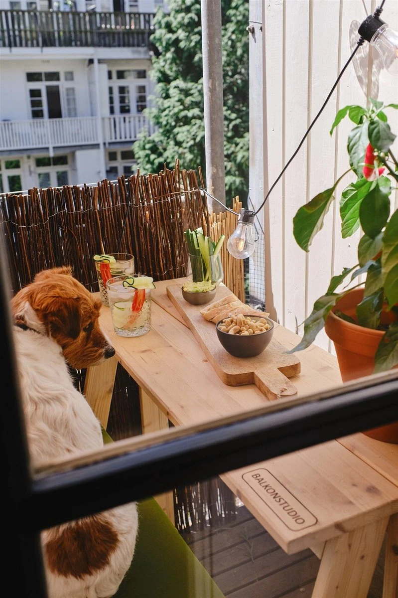 Balkonset 3in1: Bank | Tafel | Opbergruimte. Hout, Medium 95cm. 2 Balkonset 3in1: Bank | Tafel | Opbergruimte. Hout, Medium 95cm. - Afbeelding 2