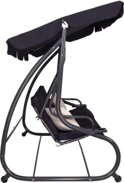 Springos Schommelbank | Linda-Schommel | 3-zits | Waterafstotend | Inclusief 2 Kussens | Verstelbare Luifel | 162 X 200 X 120 Cm | Zwart -Tuin- En Buitengereedschapswinkels 813x1200