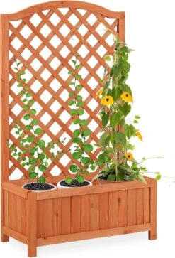 Relaxdays Plantenbak Met Klimrek - Bloembak Trellis - Rankhulp Hout - Voor Klimplanten