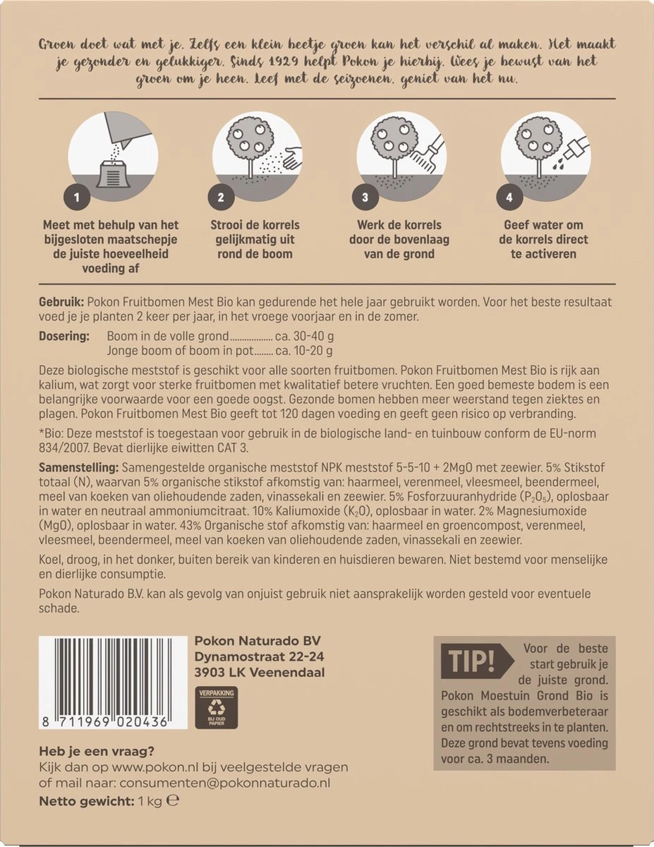 Pokon Bio Fruitbomen Mest - 1kg - Meststof (biologisch) - 120 Dagen Voeding 5 Pokon Bio Fruitbomen Mest - 1kg - Meststof (biologisch) - 120 Dagen Voeding - Afbeelding 5