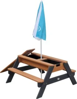 AXI Nick Zand & Water Picknicktafel In Antraciet/Bruin - Parasol Blauw/Wit - Picknick Tafel Voor Kinderen Van Hout -Tuin- En Buitengereedschapswinkels 930x1200
