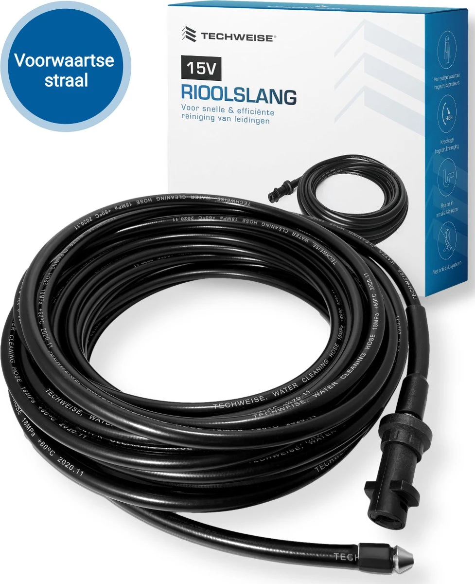 Techweise - Rioolslang Voor Kärcher K2 T/m K7 - 15M - Met Voorwaartse Hogedruksproeiers 1 Techweise - Rioolslang Voor Kärcher K2 T/m K7 - 15M - Met Voorwaartse Hogedruksproeiers